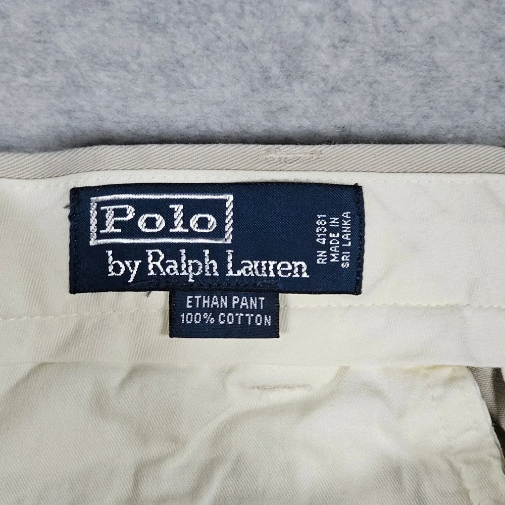 Polo Ralph Lauren (Men's 35x32) Tan Ethan Pant Pleated Chino Trousers Khaki VTG